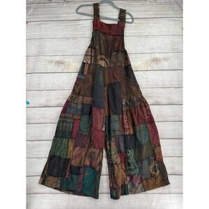 Kathmandu Imports Patchwork Super Wide Leg Overalls Womens Multicolor Brown Red
